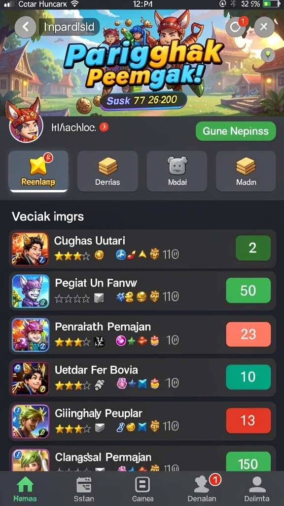 Fitur turnamen mingguan yang menarik bagi pemain.